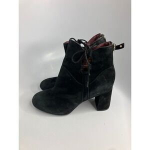 Ono Ankle Boots Womens 8M Black Excellent Suede Block Heel Lace Up N28700 CARA17